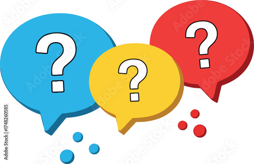 Three question mark speech bubbles silhouette isolated on white background