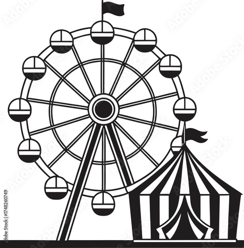 Vector art of ferris wheel and circus tent illustration