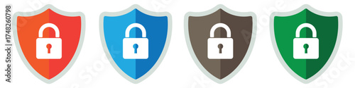 Digital security shield with padlock representing cybersecurity and data protection