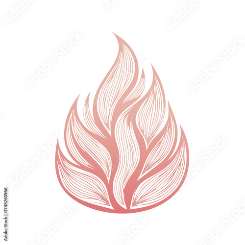 Abstract stylized flame with flowing lines in gradient pink and coral hues