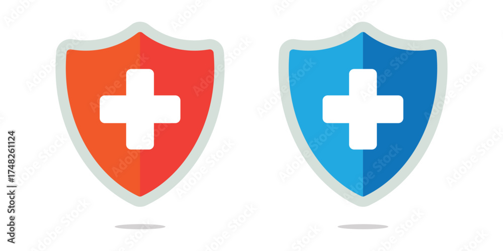 Fototapeta premium A shield icon with a white medical cross,