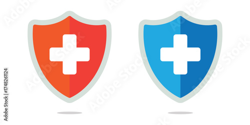 A shield icon with a white medical cross,