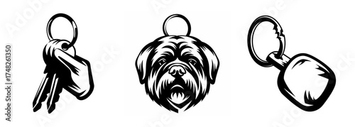 Charming keychain designs featuring a dog face and abstract shapes for everyday accessories