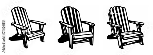 Three adirondack chairs illustration perfect for outdoor relaxation and garden decor