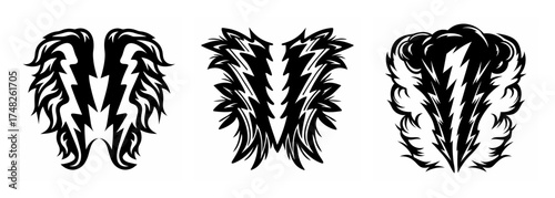 Three striking lightning bolt wing designs abstract tribal tattoo art expressive graphic elements