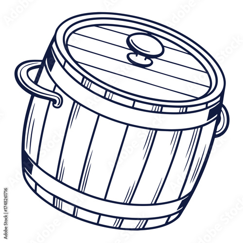 Vector art of vintage wooden barrel with handles and lid