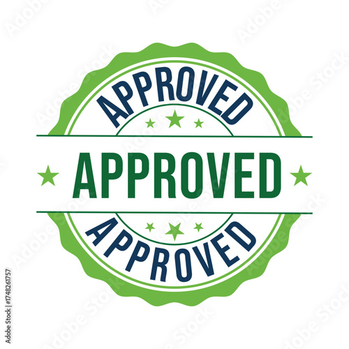 Green approved stamp with double horizontal lines and stars seal of approval stamp