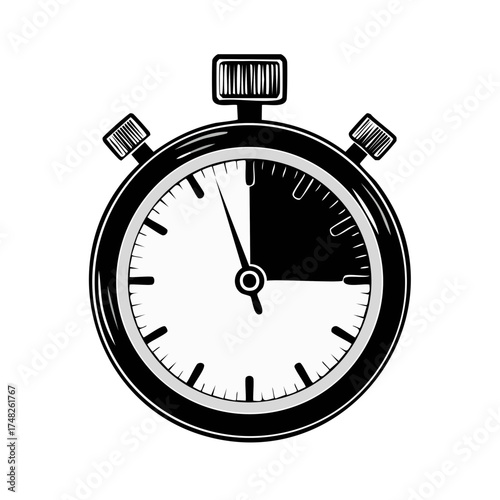 Vintage Stopwatch Timer Counting Down Time With Black and White Illustration Style