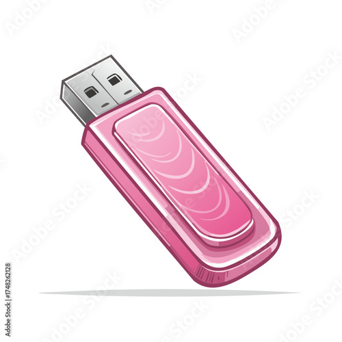 Vibrant pink USB flash drive vector illustration for digital data storage technology