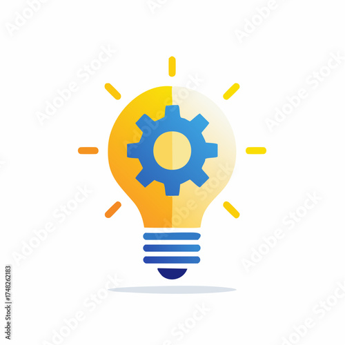 Creative innovation lightbulb and gear icon for problem solving solution concept