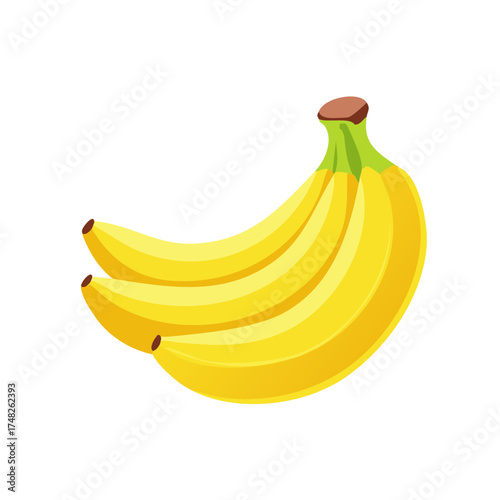 Bunch of ripe yellow bananas, fruit illustration isolated on white background