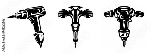 Three jackhammers shown from different angles for demolition construction work