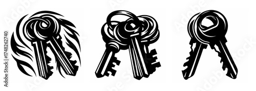 Bunch of antique metal keys with intricate designs symbolic of security and access