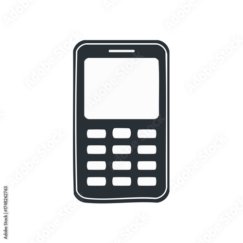 Vintage cell phone with physical keypad hand drawn icon. Retro mobile technology doodle illustration.