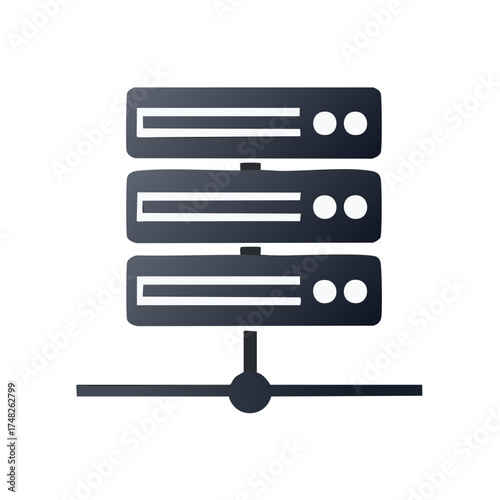 Three dark server racks connected digitally on a white background