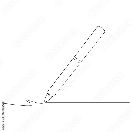 Continuous line drawing of classic ballpoint pen icon back to school minimalist education concept