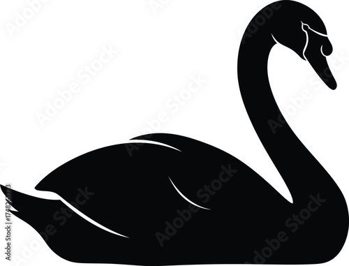 Swan silhouette in graceful curved posture on white background
