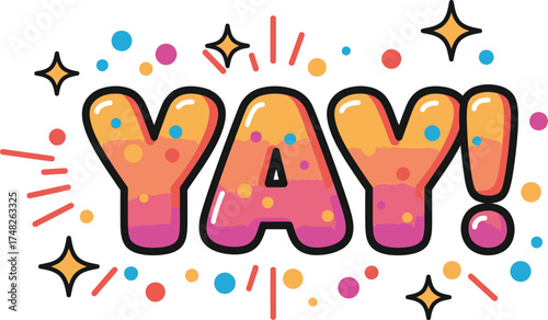 Vibrant Comic Pop Art Style Vector Text 'YAY!': Excitement, Celebration, and Positive Expression Graphic
