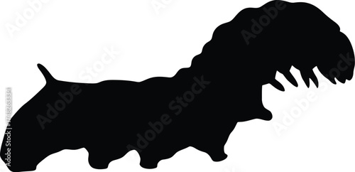 Caterpillar silhouette with segmented body and curved posture on white background