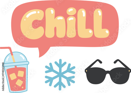 Cozy Winter and Fitness Vector Graphic 'CHILL': Relaxation, Cold Weather, and Holiday Exercise Concept Sticker Design