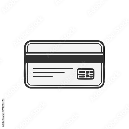 Minimalist Icon: Credit Card with Chip, Financial Transactions, Black and White Design
