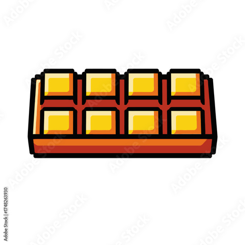 Pixel art style chocolate bar with golden squares icon.