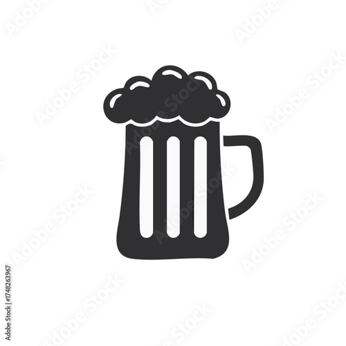 Beer Mug Glass Icon with Foam Head Black and White Silhouette