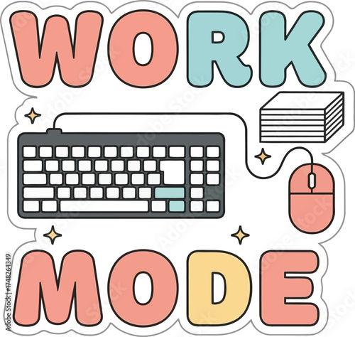 Office Vector Graphic 'WORK MODE' with Keyboard and Computer Mouse: Productivity, Focus, and Job Concept Illustration