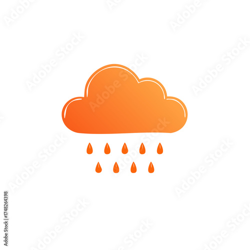 Stylized Cloud with Raindrops, Orange Gradient Weather Icon for Forecasts and Creative Designs