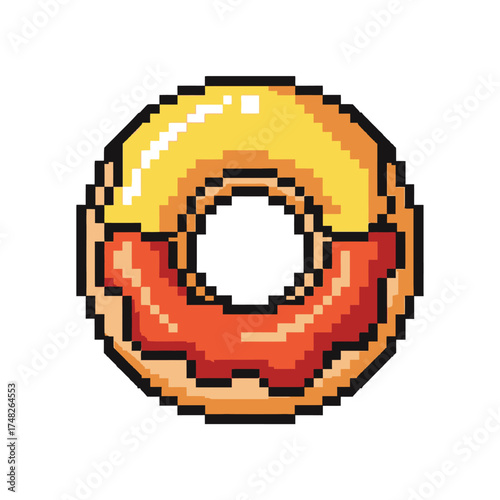 Pixel Art Donut with Two-Tone Glaze.