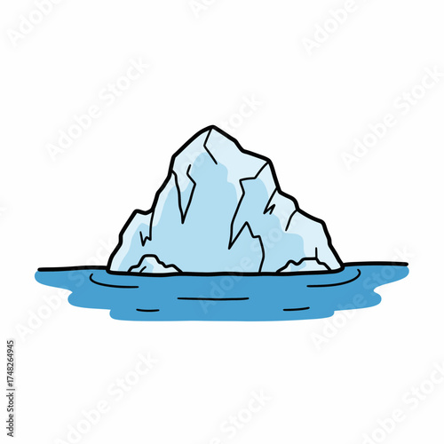 Cartoon illustration of an iceberg floating on the ocean surface against a white background.