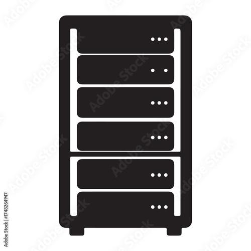 Server rack silhouette for data storage and IT infrastructure depicting centralized network architecture and reliable hosting solutions for business applications