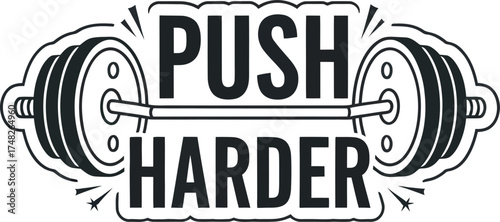 Fitness Vector Graphic 'PUSH HARDER' on a Weight Plate: Intense Workout, Dedication, and Strength Training Motivation