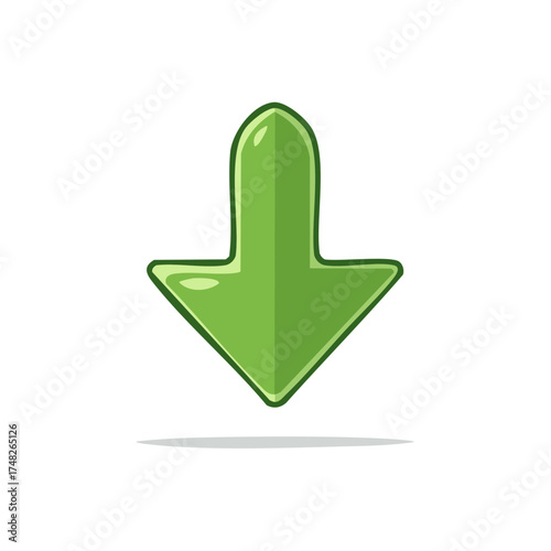 Vibrant Green Arrow Pointing Downwards, Indicating Direction or Guidance, Glossy Finish