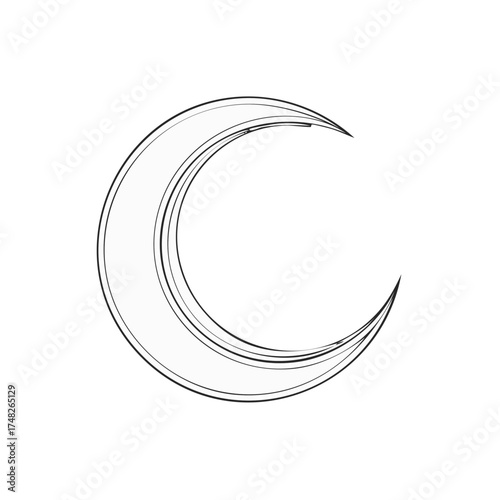 Crescent moon illustration with multiple lines in simple vector drawing for magical or astrological designs