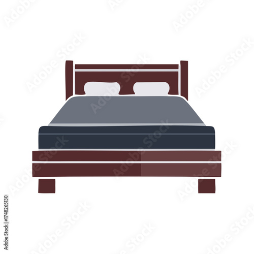 Classic wooden double bed with pillows and duvet vector icon for interior design