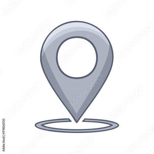 Simple Gray Location Pin Icon with Circular Base Outline for Navigation and Maps
