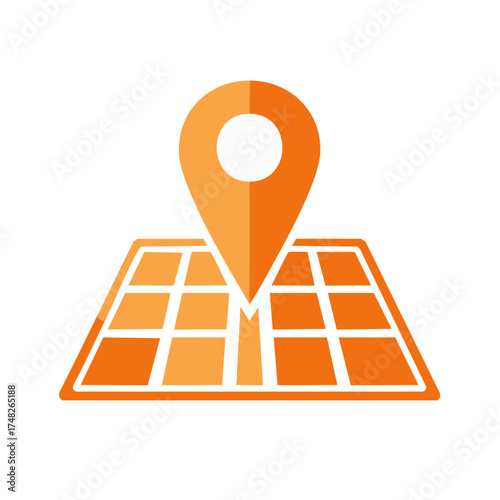 Orange Map Pin Pointing on a Street Map, Signifying Navigation or Location, Simple and Flat Icon
