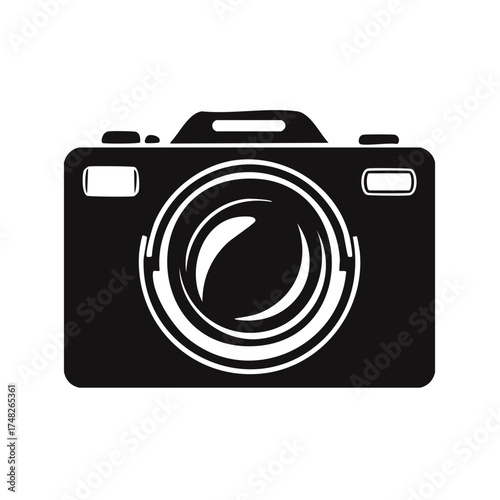 Camera graphic icon illustration for photography concepts and photo equipment needs in black and white