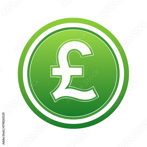 Modern green gradient coin symbol for pound sterling currency with white outline