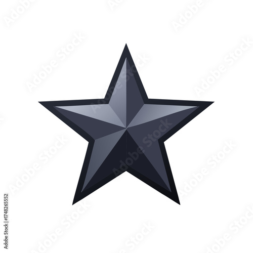 Sharp Five Pointed Star Icon Shape with Dark Grey Gradient and Edge