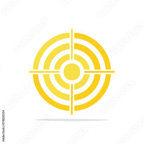 Yellow target icon with crosshairs and circles, aiming at success concept.
