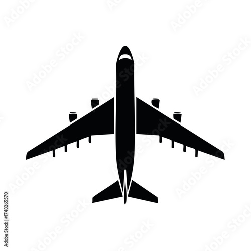 Overhead Silhouette of a Jet Airplane with Four Engines Air Travel Aviation Plane
