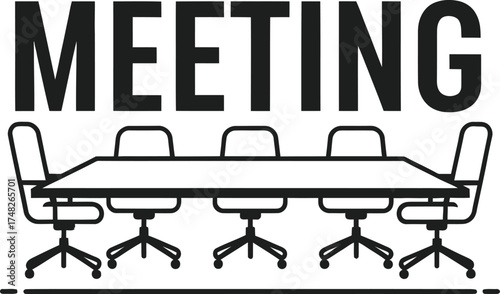 Professional Vector Graphic 'MEETING' with Conference Table and Chairs: Business, Discussion, and Workplace Concept