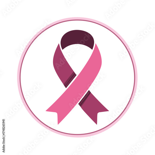 Pink ribbon symbol for breast cancer awareness inside circle simple vector sign