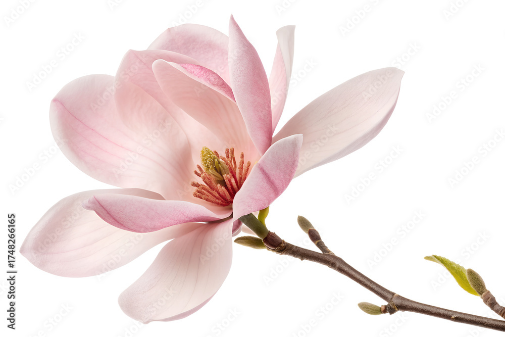 Obraz premium Pale Pink Magnolia Flower on Branch - on Transparent Background