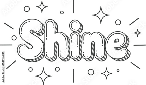 Vibrant Vector Text 'Shine' with Starburst Lighting Effect: Brightness, Radiance, and Positive Energy Graphic Design Element