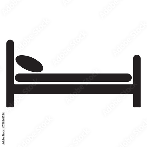 Simple bed icon in black and white illustrating rest accommodation and sleep related themes vector graphic minimalistic