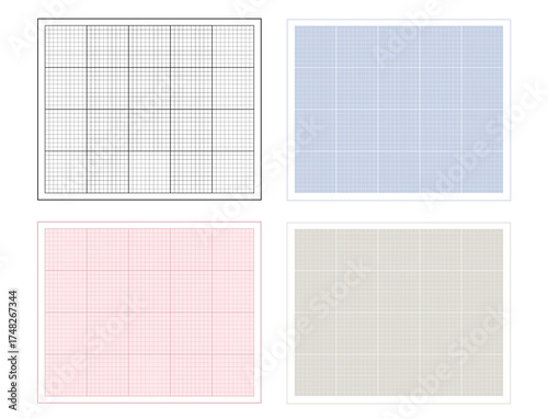 Set of Millimeter graph paper. Geometric pattern for school, technical engineering line scale measurement. Blank template for design and measurement. Lined technical paper. Vector blueprint template