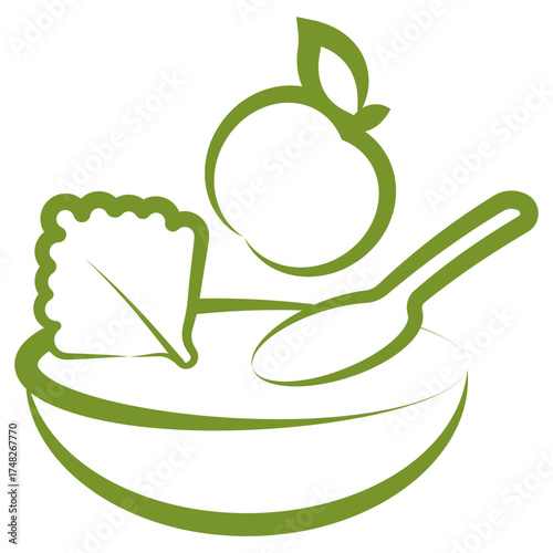 Healthy food bowl icon vector representing nutrition facts and dietary information for balanced meals and wellness design.